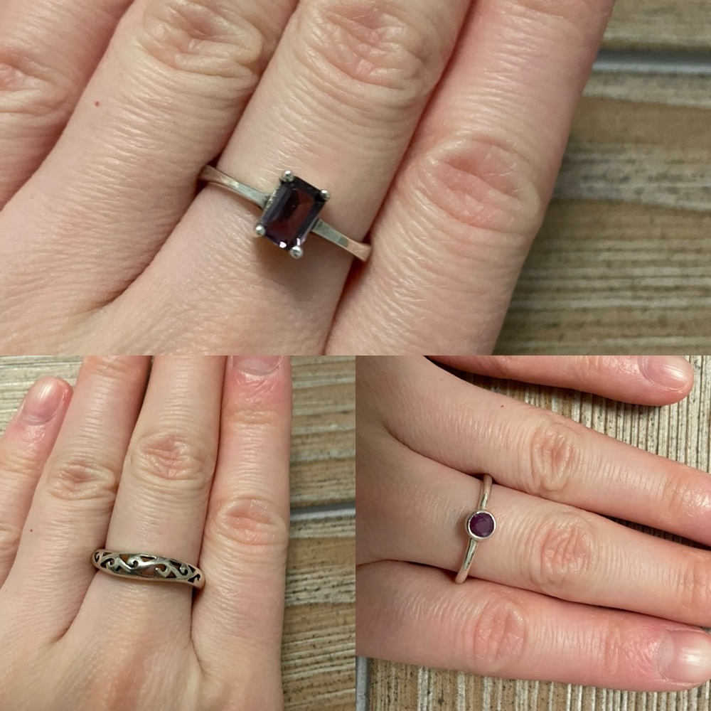 Sterling Silver Amethyst and Ruby 3 Ring Set